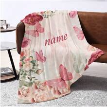 1 件个性化扭纹格子花朵和蝴蝶印花定制法兰绒，定制您的名字法兰绒毯子，柔软温暖的难忘时刻纪念毯，送给同学、朋友、家人和爱人的绝佳节日礼物，用于午睡、露营、旅行 - 1# - 查看 4