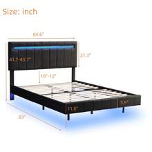 Queen Size Floating Bed Frame With LED Lights And USB Charging,Modern Upholstered Platform LED Bed Frame, White - Đen + PU-2 - Xem 2