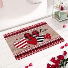1 pièce Paillasson en forme de cœur à carreaux rouges et noirs imprimé éponge pour la Saint-Valentin, tapis de bain pour anniversaire de mariage et vacances, tapis d'entrée doux, absorbant et antidérapant pour la décoration de la maison