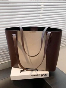 Large Capacity Casual Tote Bag, Colorblock Patchwork Design, Letter Gold Foil Decor, Adjustable Shoulder Strap, Multi-Purpose Elegant Daily Work Commute Handbag For Women - Multicolor - View 11