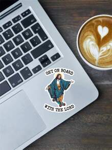 1PC, Fun 3-Inch Removable Outdoor Waterproof Vinyl Creative Gift Stickers Jesus Skateboard Sticker Funny Sticker Get On Board Sticker Christian Humor Sticker Faith And Skateboarding Sticker Meme Sticker Jesus On A Skateboard Decal - Multicolor - View 3