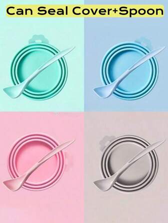 1SET /2SET Pet Can Lid 3-In-1 Food Sealing Lid With Spoon, Food Preservation Silicone Lid, Suitable For Pet Cat Dog Food Cans, Spoon Included