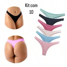 Kit 10 Calcinha Fio Dental De Algodão