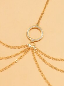 Stonefans 圆形乳头链非穿孔珠宝简约身体链水钻时尚比基尼分层胸部配饰派对