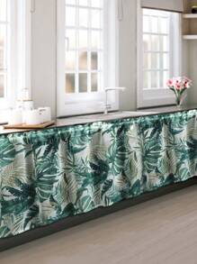 1pc Elegant Printed Breathable Desk Skirt, Simple Design - Green Leaf - View 1