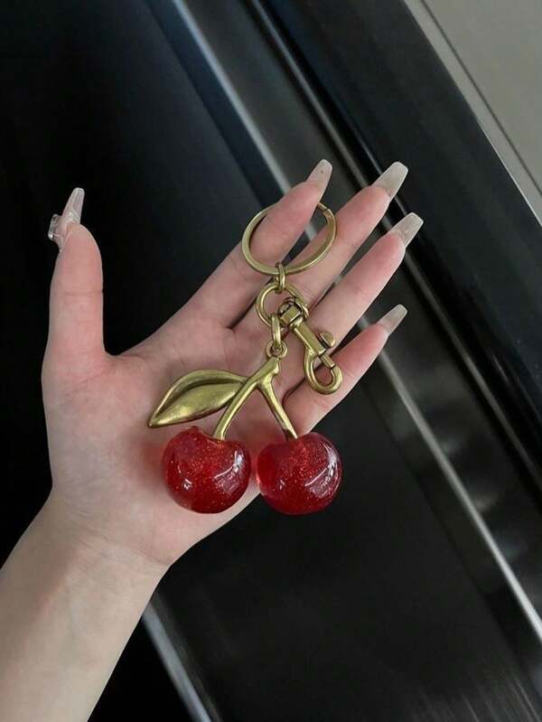 1pc Cherry Charm Accessory Women's Bag Or Keychain Pendant Cherry Adornment Individualized Bag Decoration For Women,Cherry Pendant, 1Pc New Arrival Big Cherry Shaped Crystal Pendant, Keychain Pendant Backpack Accessories,Christmas Accessories - Cherry Keychain, Bag Pendant School