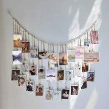 1 pieza, Expositor de fotos de pared de macramé con pinzas, marco de fotos collage estilo bohemio con cuentas de madera, guirnalda de fotos con pinzas, regalo para dormitorio, apartamento, sala de estar, aula