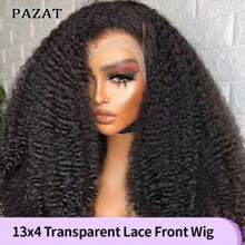 PAZAT 13*4 高清蕾丝假发 卷曲蕾丝前假发 真人发卷发假发 女士蕾丝预剪假发 真人发预拔 34 英寸短波波头假发（8 英寸） - 自然色&黑色系 - 查看 2