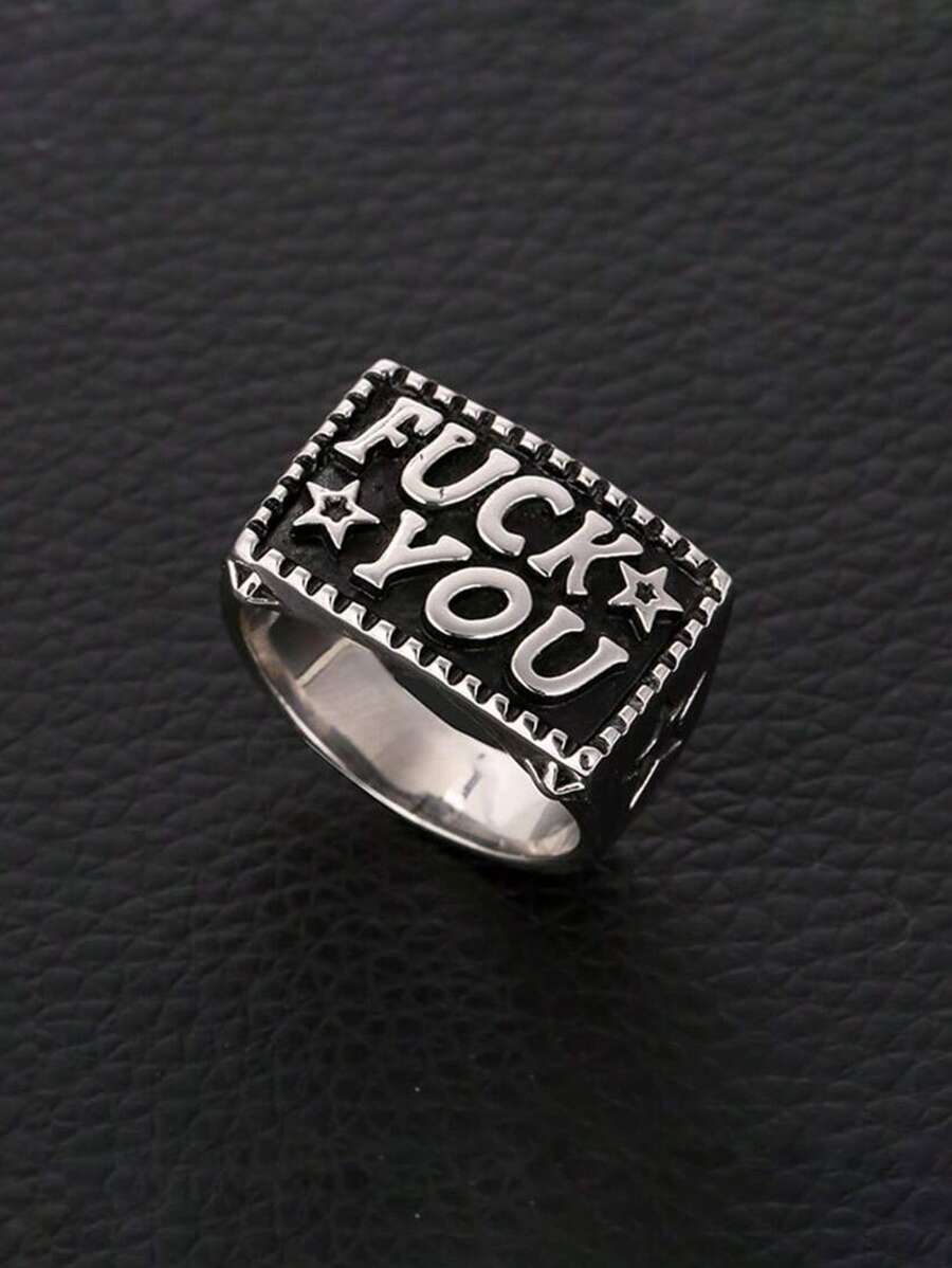1 chiếc nhẫn chữ cái đầu dòng bạc phong cách Punk, nhẫn đeo tay thiết kế Punk cổ điển phù hợp cho nam giới đeo hàng ngày - Nhiều màu - Xem 1