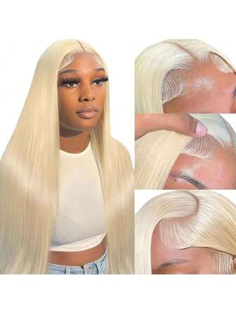 Parrucca frontale in pizzo 13x6 con capelli umani lisci, parrucca frontale in pizzo trasparente 13x6 con densità di 150, parrucca frontale in pizzo biondo per donna con capelli umani, pre-sfoltita con baby hair