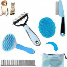 5 sztuk/zestaw prezent dla miłośników kotów/psów i psów/mam kotów kochających zestaw narzędzi do pielęgnacji zwierząt, prezent dla miłośników kotów/psów i psów/mam kotów kochających szczotkę dla zwierząt, dwustronny grzebień, szczotka do masażu kąpielowego, grzebień na pchły, z torbą do przechowywania, dostępne w kolorze szarym, różowym, niebieskim, odpowiednie dla miłośników kotów/psów i psów/mam kotów kochających pielęgnację zwierząt, kąpiel i opiekę zdrowotną