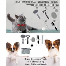 5 sztuk/zestaw prezent dla miłośników kotów/psów i psów/mam kotów kochających zestaw narzędzi do pielęgnacji zwierząt, prezent dla miłośników kotów/psów i psów/mam kotów kochających szczotkę dla zwierząt, dwustronny grzebień, szczotka do masażu kąpielowego, grzebień na pchły, z torbą do przechowywania, dostępne w kolorze szarym, różowym, niebieskim, odpowiednie dla miłośników kotów/psów i psów/mam kotów kochających pielęgnację zwierząt, kąpiel i opiekę zdrowotną
