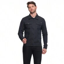 Jaqueta jeans Masculina Bomber Casaco Básico Slim - Azul - Visão 8