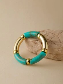 ORNAPEADIA 1 件波西米亚豹纹纯色树脂弹性手链，适合女士日常穿着和派对、礼物 - 圓形 - 查看 8