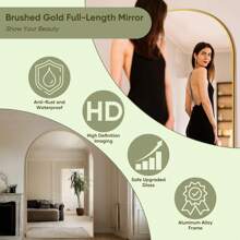 Full Length Mirror, 72"X44" Arched Full Body Mirror, Oversized Mirror, Floor Mirror, Leaning Free Standing Mirror, Hanging Mounted Large Mirror For Bedroom Dressing Room, Cloakroom - 金色 - 查看 4