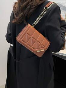 韩版个性裂纹铁边休闲手提包女2025时尚ins简约方形单肩/斜挎包 - 棕色 - 查看 2