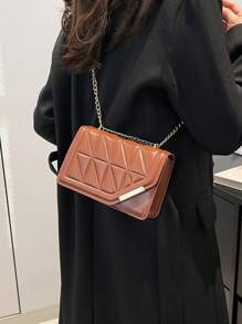 韩版个性裂纹铁边休闲手提包女2025时尚ins简约方形单肩/斜挎包 - 棕色 - 查看 6
