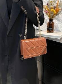 韩版个性裂纹铁边休闲手提包女2025时尚ins简约方形单肩/斜挎包 - 棕色 - 查看 4