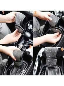 1 pieza Funda de perilla de cambio de marchas de PU con estilo de rhinestone, protector de palanca de cambios de automóvil interior creativo - Blanco y Negro - Ver 4