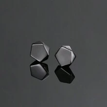 1 Piece Black & Silver Clip-On Earrings, Magnet Stud Earrings, Geometric Design, Free-Choice, Non-Pierced Unisex Earrings, Hipster Accessories
