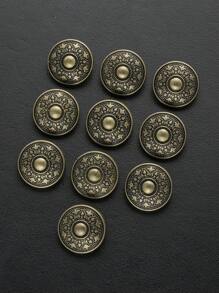 10pcs Vintage-Inspired Metal Buttons For Coats & Sweaters - Golden And Silvery-Tone, Round Embossed Design, Ideal For DIY Clothing Sewing Projects, Knitwear Fasteners, Craft Supplies