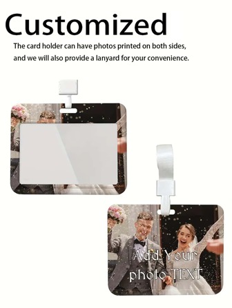 1pc Customized Horizontal Card Holder, Dual-Sided Personalized Printing, DIY Card Holder, Customized Gift, Customized Work/Student/Transit Card Case, Includes White Lanyard
