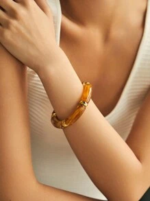 ORNAPEADIA 1条波西米亚风豹纹纯色树脂弹力手链，适合女性日常佩戴和聚会，可作礼物 - 圓形 - 查看 20