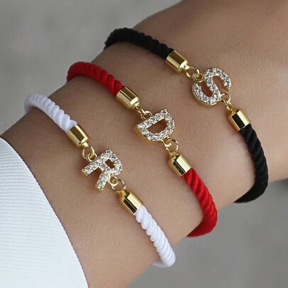 Color Multicolor New Brand Fashion Initial 26 Letter Charm Bracelet Women Pave Zirconia A-Z Adjustable Rope Bracelet For Women Jewelry Gift
