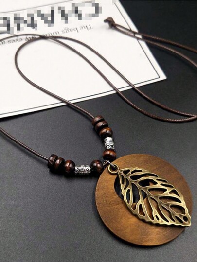 1pc Retro Leaf Necklace (Random Packaging, No Gift Box)