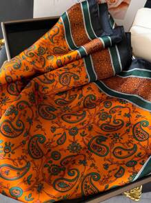1 pieza Pañuelo cuadrado de mujer de primavera y verano con estampado de anacardo, imitación de seda de 70 cm, pañuelo cuadrado pequeño, pañuelo para el cuello, pañuelo profesional, cálido, adecuado para uso diario, playa, vacaciones, esencial de viaje - naranja - Ver 3