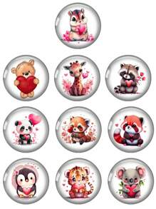 10 Stücke 12mm/20mm/25mm Herz-Tiere Bär Giraffe Koala 10 Stücke gemischte runde Foto Glas Cabochons Demo flache Rückseite Herstellung Zubehör