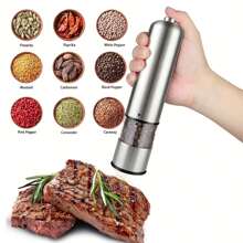 1/2pcs Electric Salt And Pepper Grinder Kit, Automatic One Handed Stainless Steel Grinder With Light And Adjustable Thickness, Battery Powered, Best Thanksgiving And Christmas Kitchen Gift, Practical Kitchen Tool - Multicolor - View 5