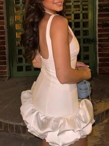 Women's Short Dresses Sleeveless Backless White Ruffles Mini Party Slip Dress Casual Summer - White - View 7