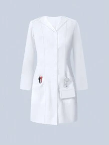 cimmuovere White Fashion Collared Jacket With Large Pockets, Lab Uniform Coat - White - View 9