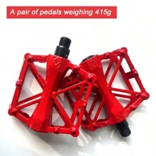 1 Pair Red Aluminum Alloy Mountain Bike Pedals With Anti-Slip Function