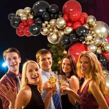 30pcs 10inch Black, Red & Gold Latex Balloon Set, Suitable For Birthday, Wedding, New Year, Valentine's Day, Engagement, Graduation Party Decoration, Indoor & Outdoor Decor - Black, Red and Gold - View 3