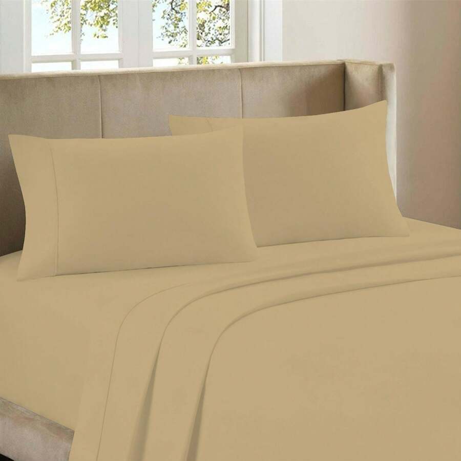 Luxurious Ultra Soft 4-Piece Bamboo Fiber Bed Sheet Set With Deep Pockets - Full Size - Khaki - View 1