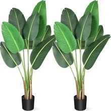 2 Pack 4FT Artificial Bird Of Paradise Palm Tree Potted Plant For  Indoor House Home Office - 綠色(4英尺) - 查看 2