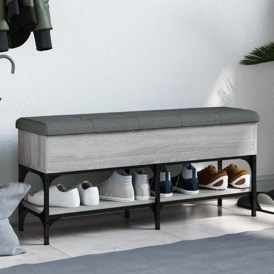 Gray Wooden Shoe Bench Storage Organizer 102cm X 32cm X 45cm Stylish Entryway Furniture - 灰色 - 查看 1