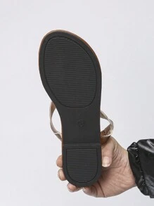 欧码 35-43 超大码女式夏季户外时尚人字拖凉鞋，软底日常海滩一脚蹬铁锈棕色平底凉鞋 - 鏽棕色 - 查看 6