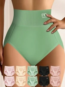 10 Pcs Women's Stripes Breathable & Comfortable Fit Women's High Waisted Panties Elastic Soft Hip Wrapping High Waisted Thigh Panties Student Back To School Panties & Women's High Waisted Fashion Panties - Multicolor - View 1