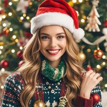 1 件高品质柔软毛绒圣诞帽头饰，成人派对服装圣诞装饰配件，圣诞派对装饰（实际产品可能与图片不同） - 彩色 - 查看 2