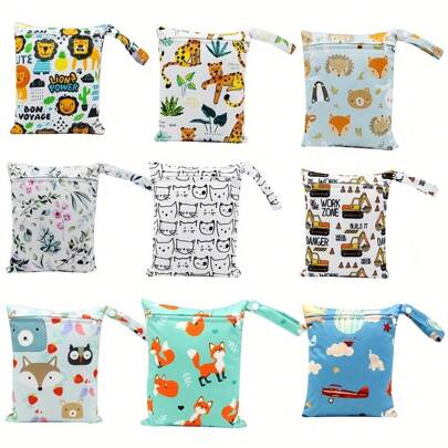 1 Pc Cartoon Wet Bag, Waterproof Polyester Beach Diaper Laundry Baggie, Large Swimmer Dry Pouch, Small Makeup Cosmetic Travel Zipper Storage Toiletry Handbag For Girl