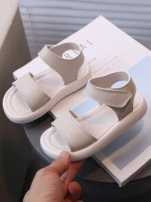 1 Pair Baby Beige Comfortable Hook & Loop Versatile Indoor/Outdoor Sandals, Summer Kids Shoes
