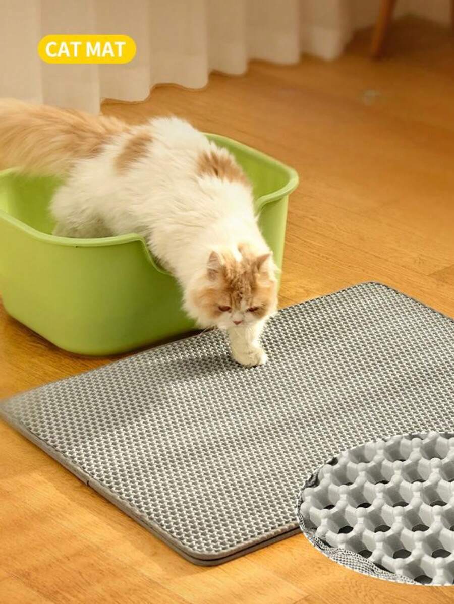 Pet Cat Litter Mat Large Mesh Double Layer Cat Litter Box Bottom Pad Accessories - Grey - View 1