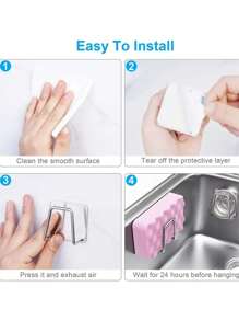 6pcs Strong Adhesive Sponge Holder, Stainless Steel Sponge Holders For Kitchen Sink, Dish Sponge And Brush Organization Holder, Premium Rustproof & Waterproof & Quick Drying Kitchen Sink Caddy,For Christmas, Mother's Day, New Year, Valentine's Day,Stainless Steel Hooks,For Kitchen, Bathroom, Door, Wall,Home And Kitchen Storage Accessories