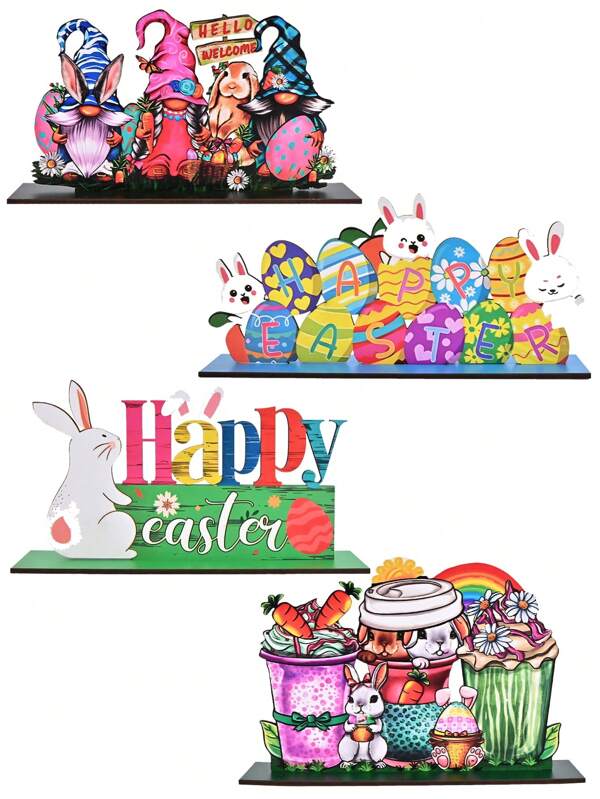 1pc Cute Easter Bunny Wooden Tabletop Ornament, Easter Egg Cup Rabbit Designs, Easter Splicing Wooden Sign, Windowsill Bookshelves Countertop Decor, Easter Ornament For Classrooms, Offices, Bedroom, Easter Party Decoration Easter Gift