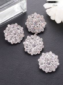 3pcs/Set Double-Layered Rhinestone Flower Shaped Metal Buttons, DIY Clothing & Accessories Decorative Sewing Buttons For Cardigan, Coat, Jacket, Suit, Hat, Gift Box, Bouquets - White - View 24