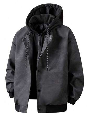 男士时尚夹克，简约二合一连帽风衣休闲长袖外套
