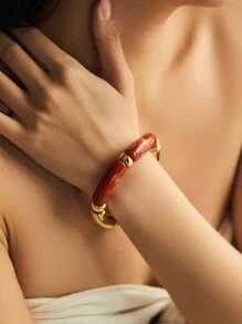 ORNAPEADIA 1 件波西米亚豹纹纯色树脂弹性手链，适合女士日常穿着和派对、礼物 - 圓形 - 查看 19